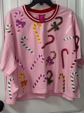 Queen of Sparkles Pink Sequin Candy Cane Top
